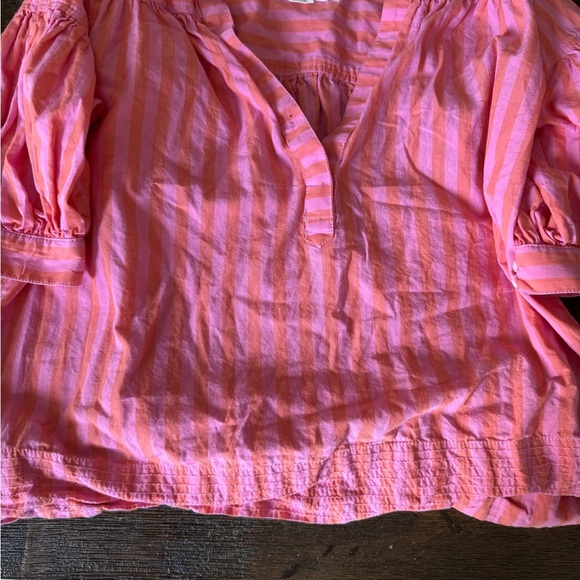 Anthropologie striped pink and orange puff sleeve shirt EUC - Picture 4 of 4